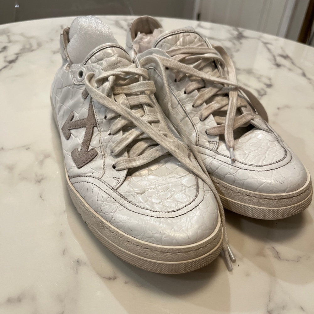 Off White Mens Croc Leather Sneakers